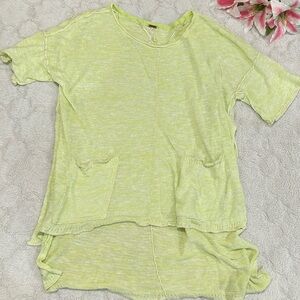 Free People - Chartreuse Hi-Low Sweater Top, Detailed Hem